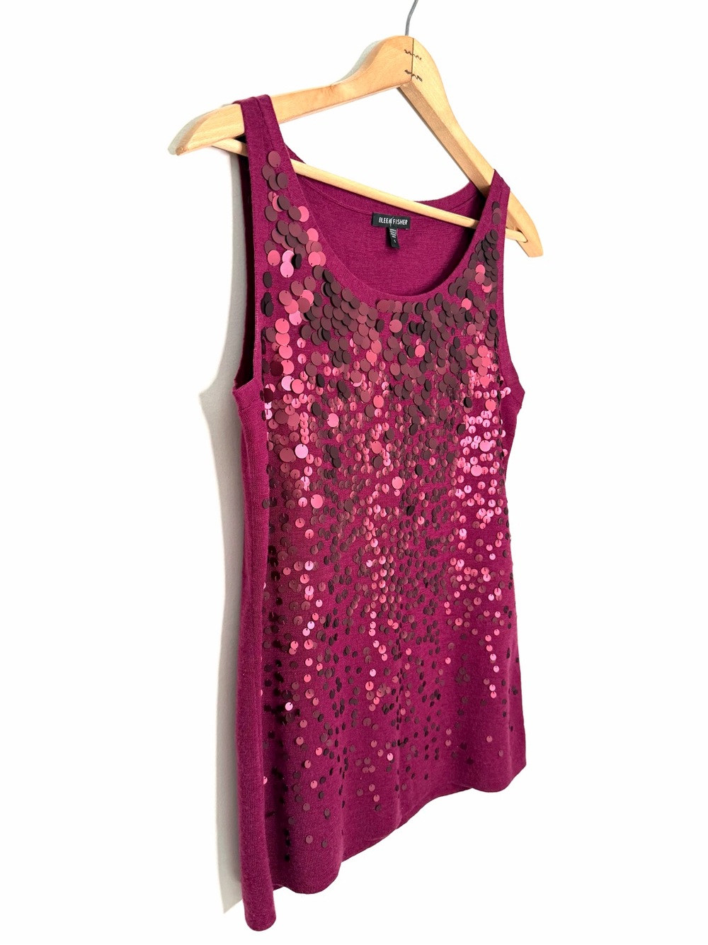 Eileen Fisher Ultra fine Merino Wool Sequin Front Shell Top Sweater Soft Size S - Picture 2 of 6